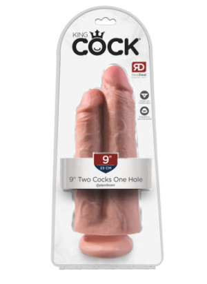 King Cock 9" Two Cocks One Hole - Flesh
